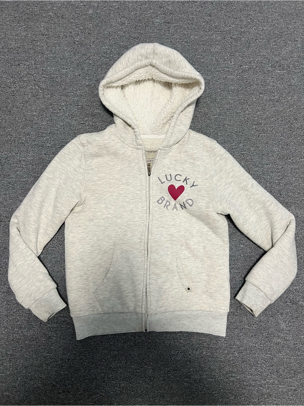 Lucky Brand Girl’s Light Gray Sherpa-Lined Zip Hoodie